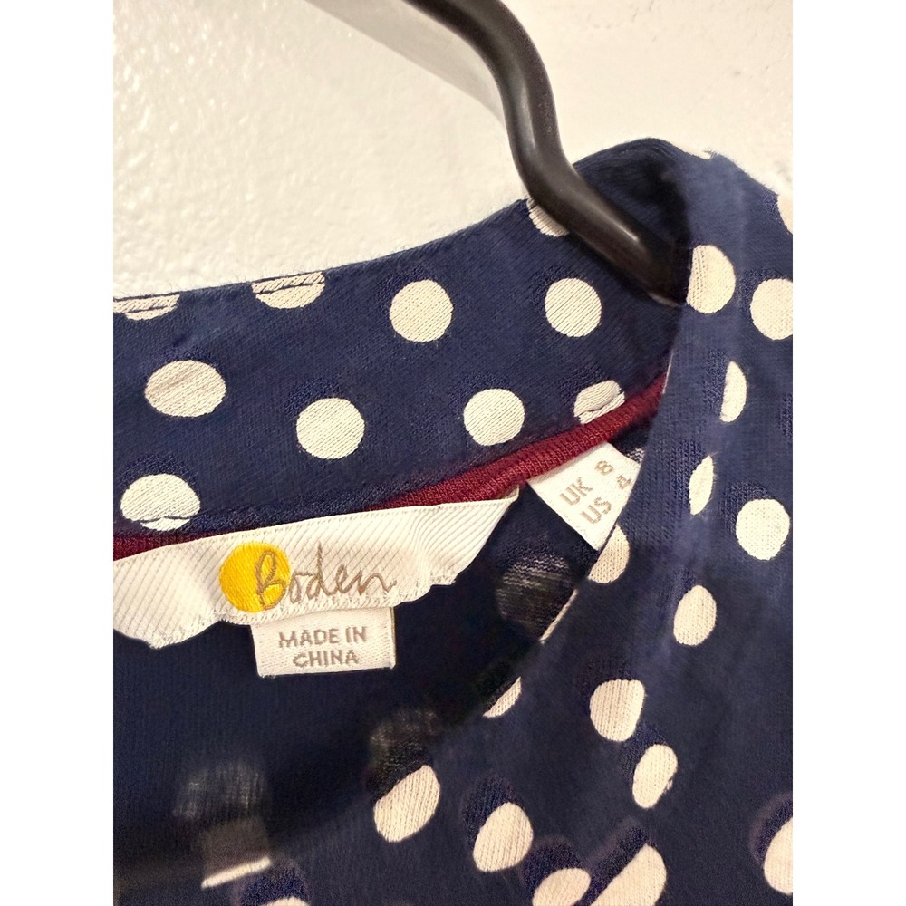 Boden Navy Blue White Polka Dot Bell Sleeve Boat Neck Top Womens US 4 UK 8 - Picture 4 of 4